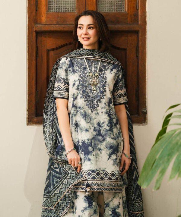 3 Pcs Women's Unstitched Digital Print Suit – Royal Martz Grey Set