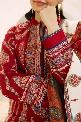 3 Pcs Women’s Unstitched Embroidered Dhanak Suit with Wool Shawl | Royal Martz
