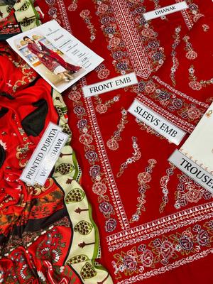 3 Pcs Women’s Unstitched Embroidered Dhanak Suit with Wool Shawl | Royal Martz