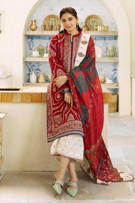 3 Pcs Women’s Unstitched Embroidered Dhanak Suit with Wool Shawl | Royal Martz
