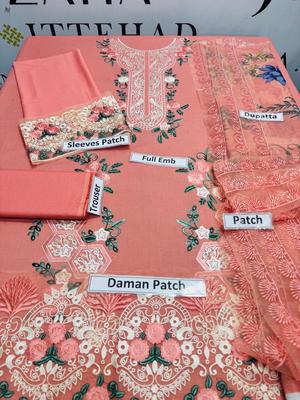 3 Pcs Women’s Unstitched Embroidered Lawn Suit with Diamond Dupatta – Pink | Royal Martz