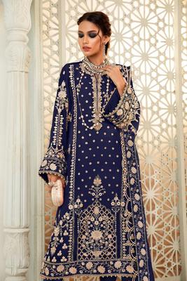 3 Pcs Women's Unstitched Viscose Embroidered Suit – Royal Martz Blue Set
