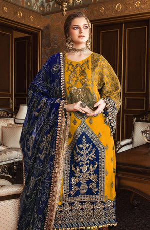 3 Pcs Women’s Unstitched Viscose Plain Suit – Golden Color Embroidered Shirt, Trouser & Bamber Dupatta | Royal Mart