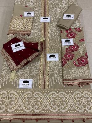3 Pcs Women's Unstitched Embroidered Chiffon Suit – Royal Martz Flossie Brown