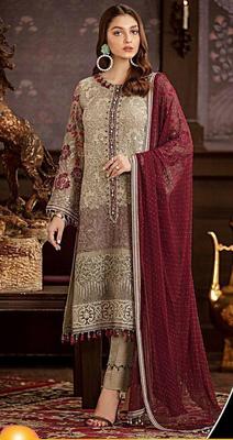 3 Pcs Women's Unstitched Embroidered Chiffon Suit – Royal Martz Flossie Brown