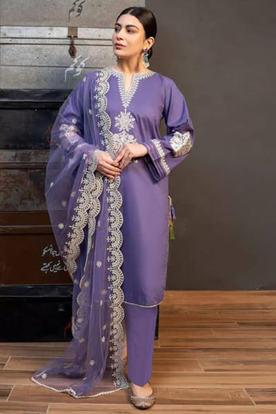 3 Pcs Women’s Unstitched Embroidered Lawn Suit with Organza Dupatta – Blue | Royal Martz