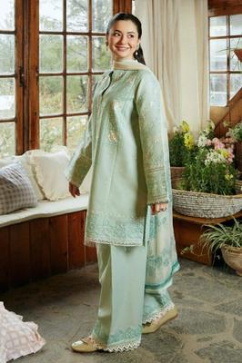 3 Pcs Women’s Unstitched Embroidered Dhanak Suit with Wool Shawl – Green | Royal Martz