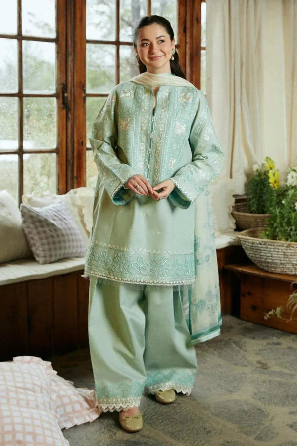 3 Pcs Women’s Unstitched Embroidered Dhanak Suit with Wool Shawl – Green | Royal Martz