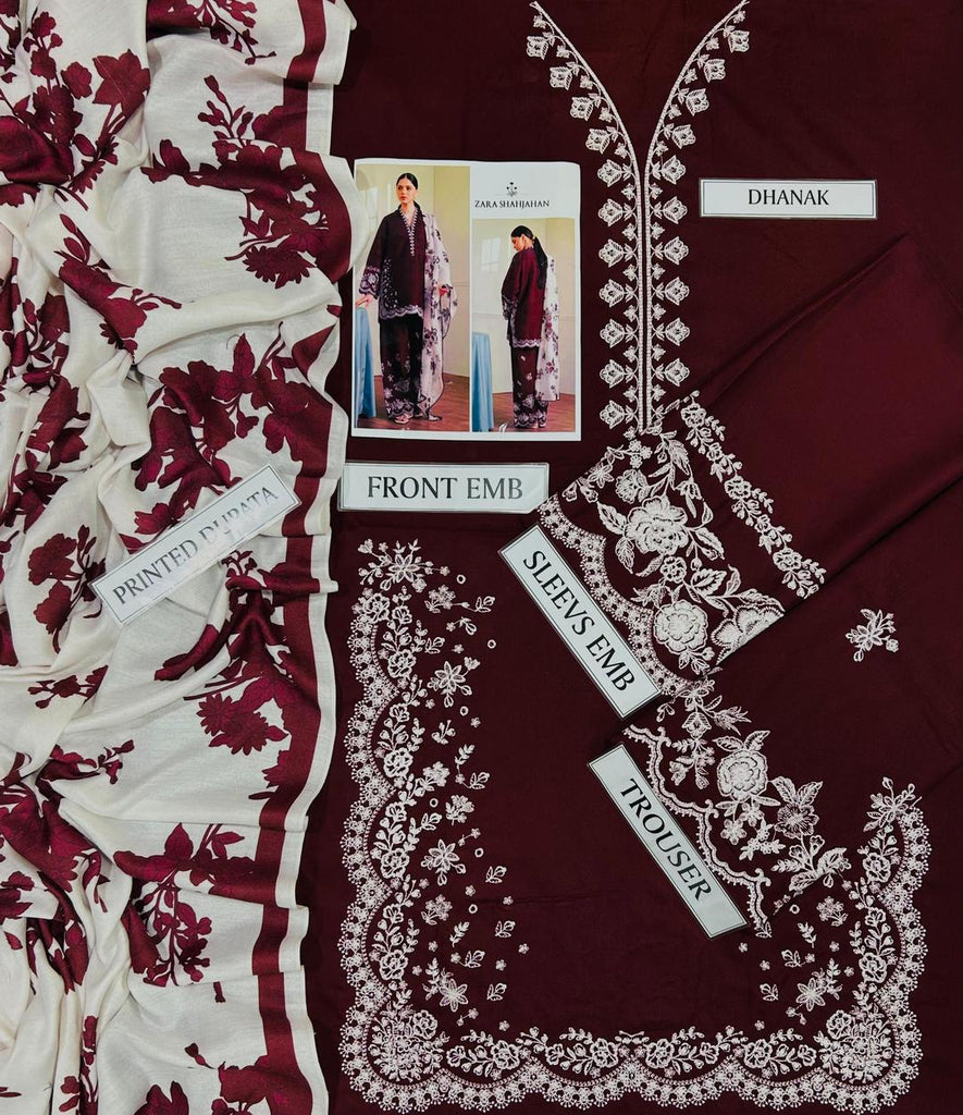 3 Pcs Women’s Unstitched Embroidered Dhanak Suit with Wool Shawl | Royal Martz