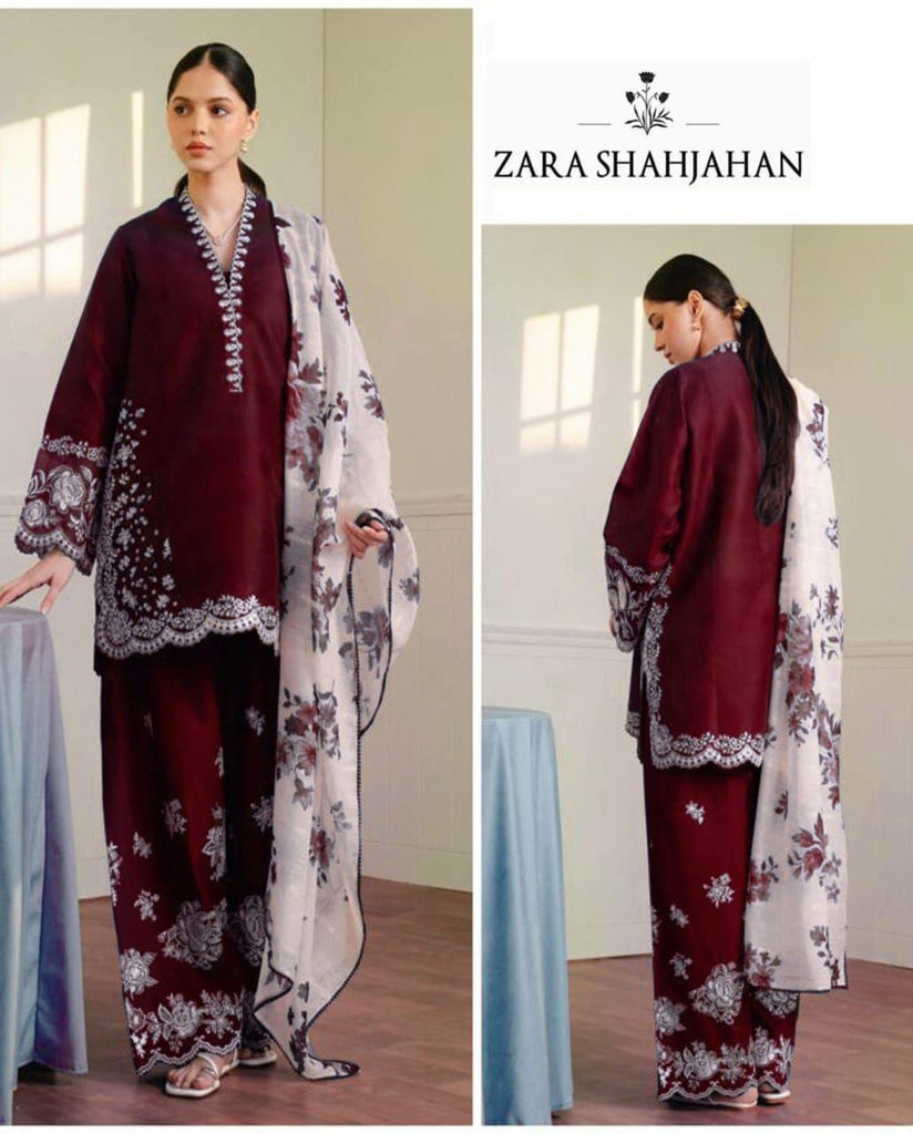 3 Pcs Women’s Unstitched Embroidered Dhanak Suit with Wool Shawl | Royal Martz
