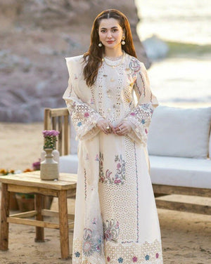 3 Pcs Women’s Unstitched Embroidered Lawn Suit – Chikankari & Organza Dupatta