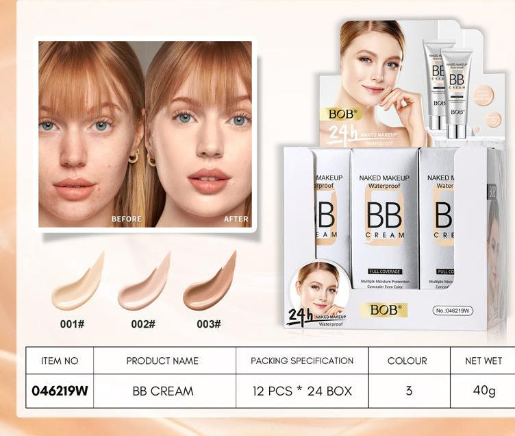 BOB Naked Makeup Waterproof Full Coverage BB Cream – 40g, Long-Lasting