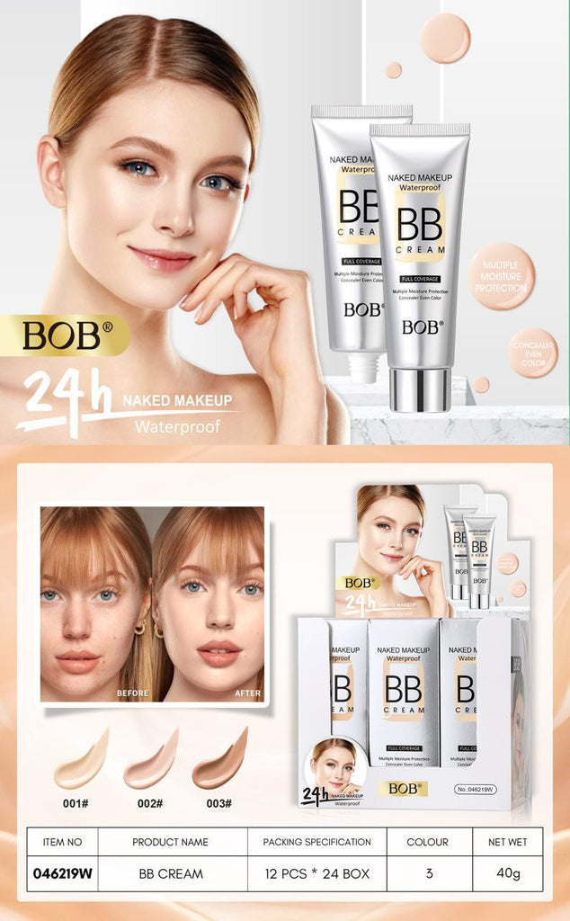 BOB Naked Makeup Waterproof Full Coverage BB Cream – 40g, Long-Lasting