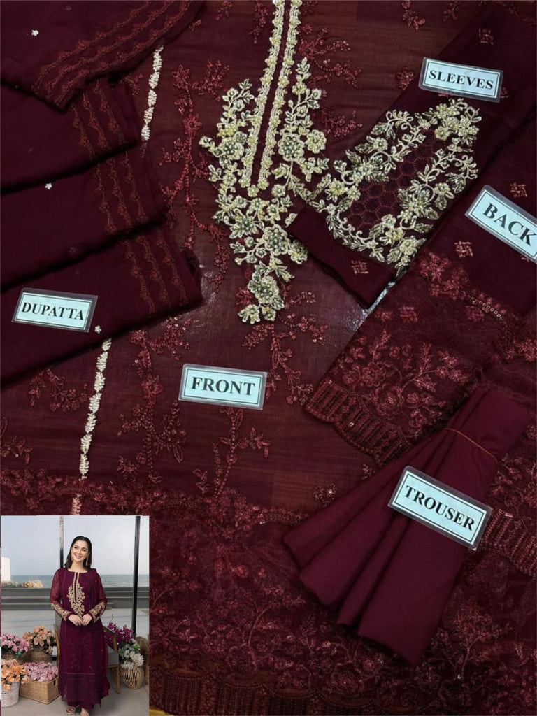 Chiffon Embroidered Luxury Unstitched 3 Piece Suit with Adda Work & Pearls – Royal Martz