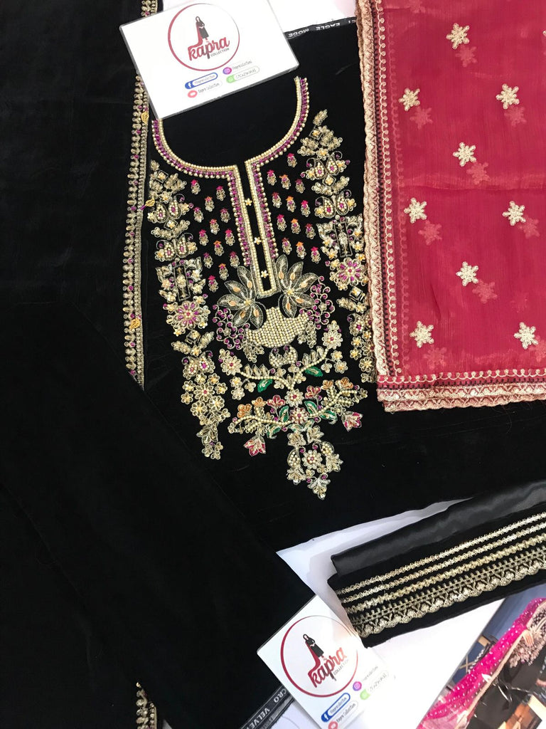 Chiffon Heavy Embroidered Suit with Adda & Stone Work, Cutwork Daman & Malai Trouser – Royal Martz