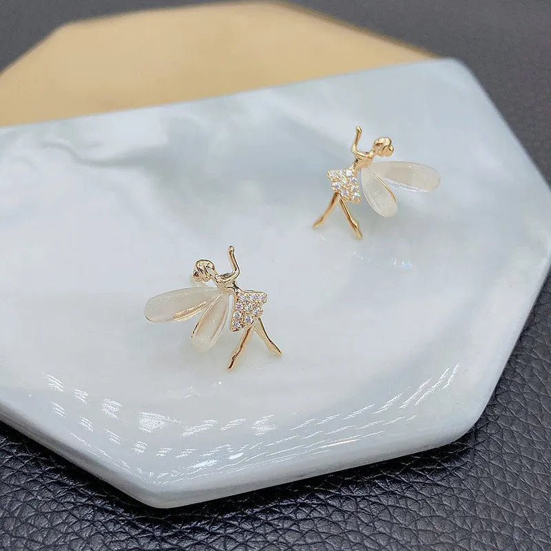 Fashion Cute Flower Wings Elf Stud Earrings for Women & Girls – Zircon Fairy Design Jewelry | Royal Martz