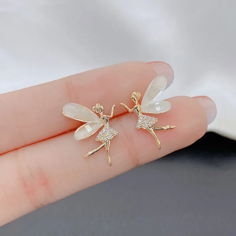 Fashion Cute Flower Wings Elf Stud Earrings for Women & Girls – Zircon Fairy Design Jewelry | Royal Martz