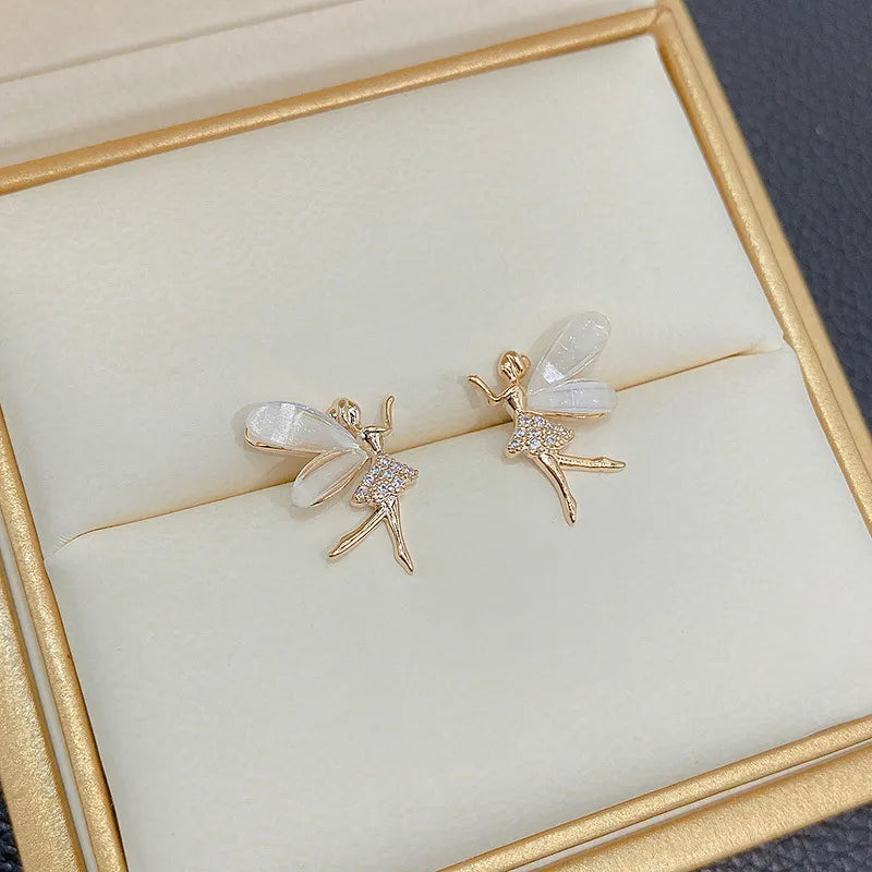 Fashion Cute Flower Wings Elf Stud Earrings for Women & Girls – Zircon Fairy Design Jewelry | Royal Martz