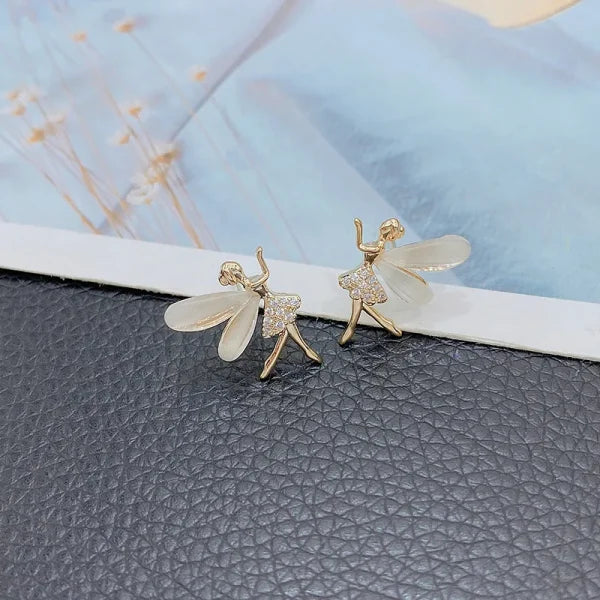 Fashion Cute Flower Wings Elf Stud Earrings for Women & Girls – Zircon Fairy Design Jewelry | Royal Martz