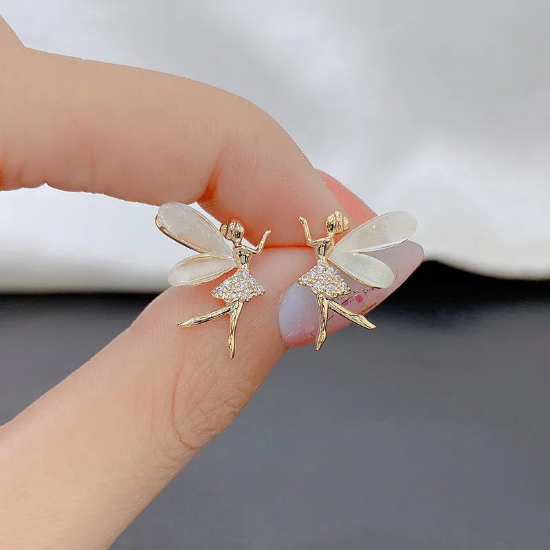 Fashion Cute Flower Wings Elf Stud Earrings for Women & Girls – Zircon Fairy Design Jewelry | Royal Martz