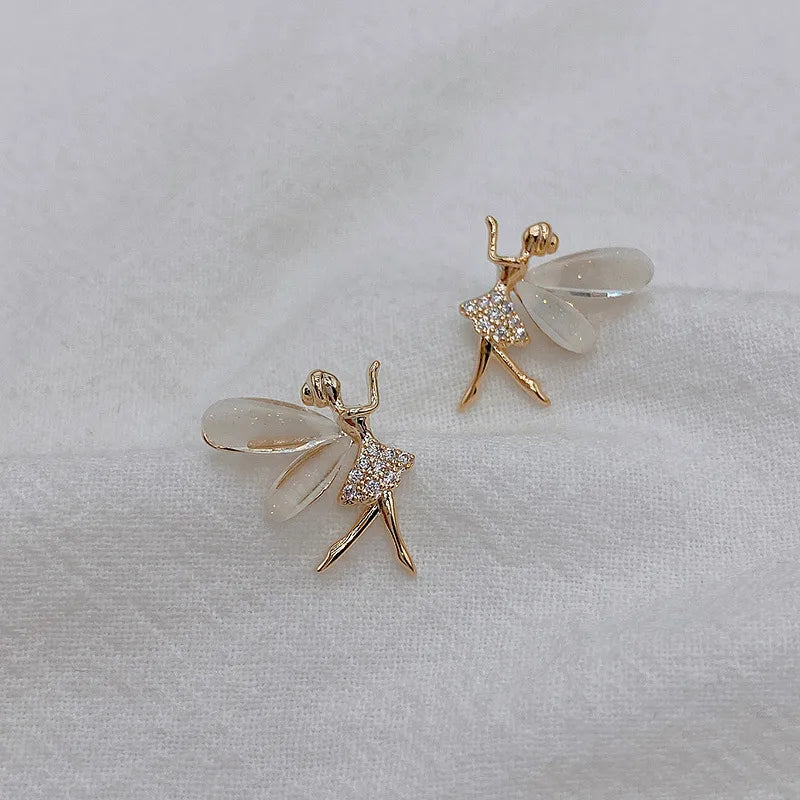 Fashion Cute Flower Wings Elf Stud Earrings for Women & Girls – Zircon Fairy Design Jewelry | Royal Martz