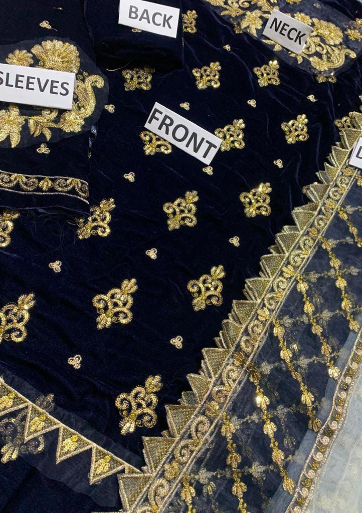Emaan Adeel Velvet Embroidery Suit with Net Dupatta – Master Replica | Royal Martz