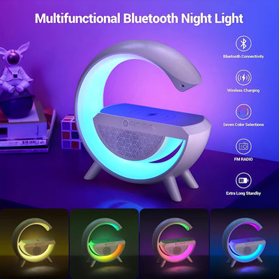G-Shape RGB Light Table Lamp with Wireless Charger, Bluetooth Speaker & FM Radio | Royal Martz