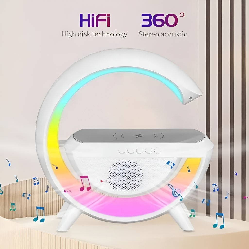 G-Shape RGB Light Table Lamp with Wireless Charger, Bluetooth Speaker & FM Radio | Royal Martz