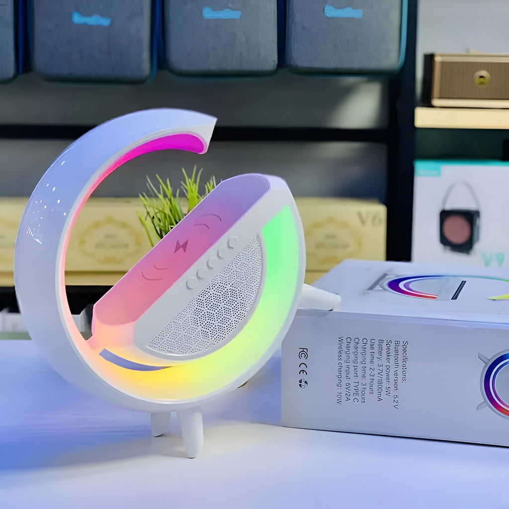 G-Shape RGB Light Table Lamp with Wireless Charger, Bluetooth Speaker & FM Radio | Royal Martz