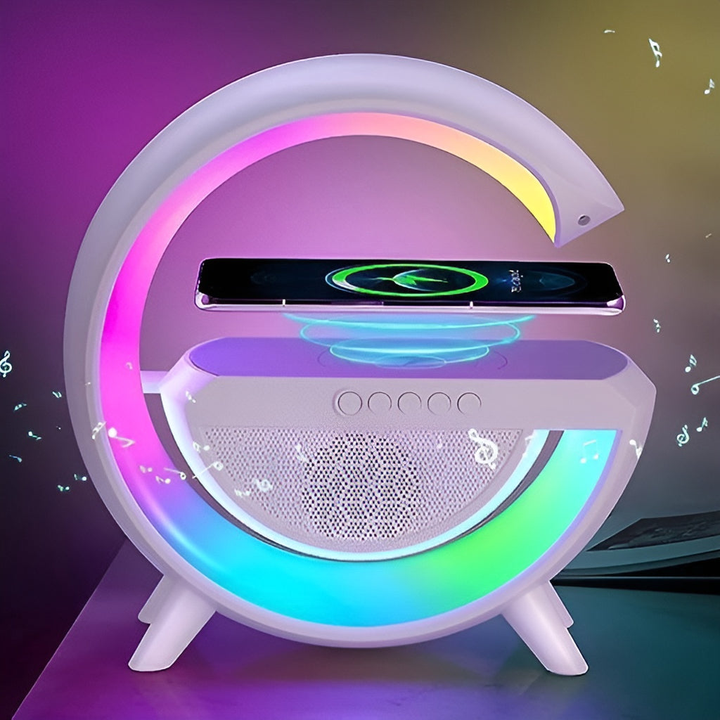 G-Shape RGB Light Table Lamp with Wireless Charger, Bluetooth Speaker & FM Radio | Royal Martz
