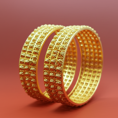 Golden Brass Bangles for Women – 1 Pair Antique Style Gold Plated Bridal Bangles | Royal Martz