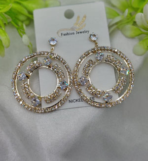 Imported Radiant Crystal Circle Drop Earrings – Elegant Gold Finish Statement Jewelry for Women & Girls | Royal Martz