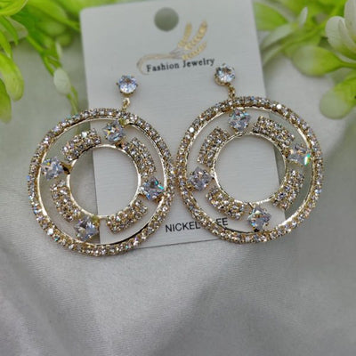 Imported Radiant Crystal Circle Drop Earrings – Elegant Gold Finish Statement Jewelry for Women & Girls | Royal Martz