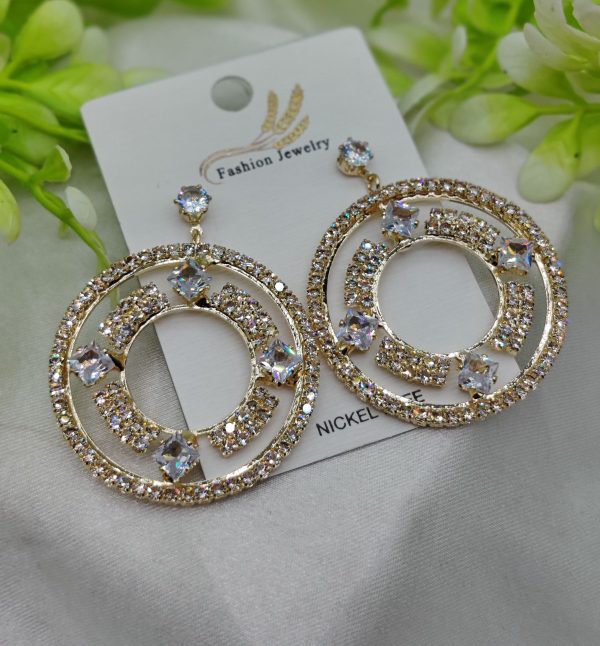 Imported Radiant Crystal Circle Drop Earrings – Elegant Gold Finish Statement Jewelry for Women & Girls | Royal Martz