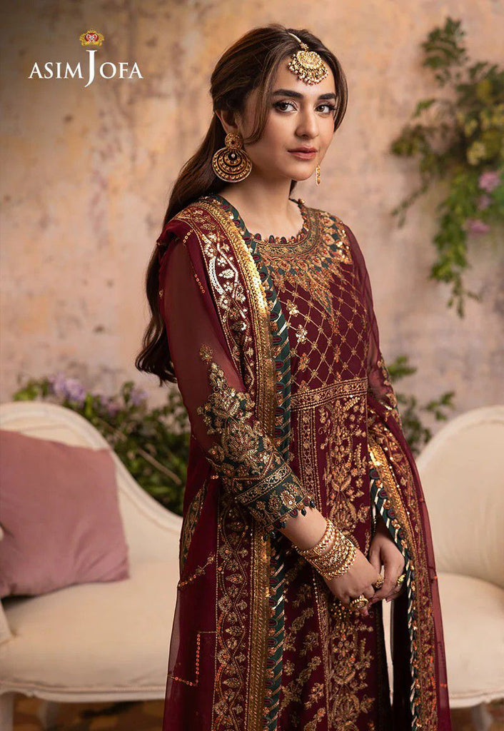 Luxury Chiffon Embroidered 3 Pc Unstitched Dress – Zari, Sequence, Thread & Handwork with Silk Trouser & Heavy Dupatta