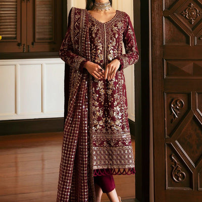 Luxury Net Embroidered Suit with Dupatta – Adda, Thread & Sequence Work | Royal Martz