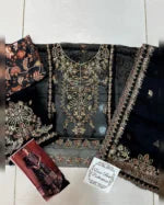 Luxury Organza Heavy Embroidered Spengle Work Suit with Silk Trouser & Dupatta – Article AC-DUSK-25 | Royal Martz