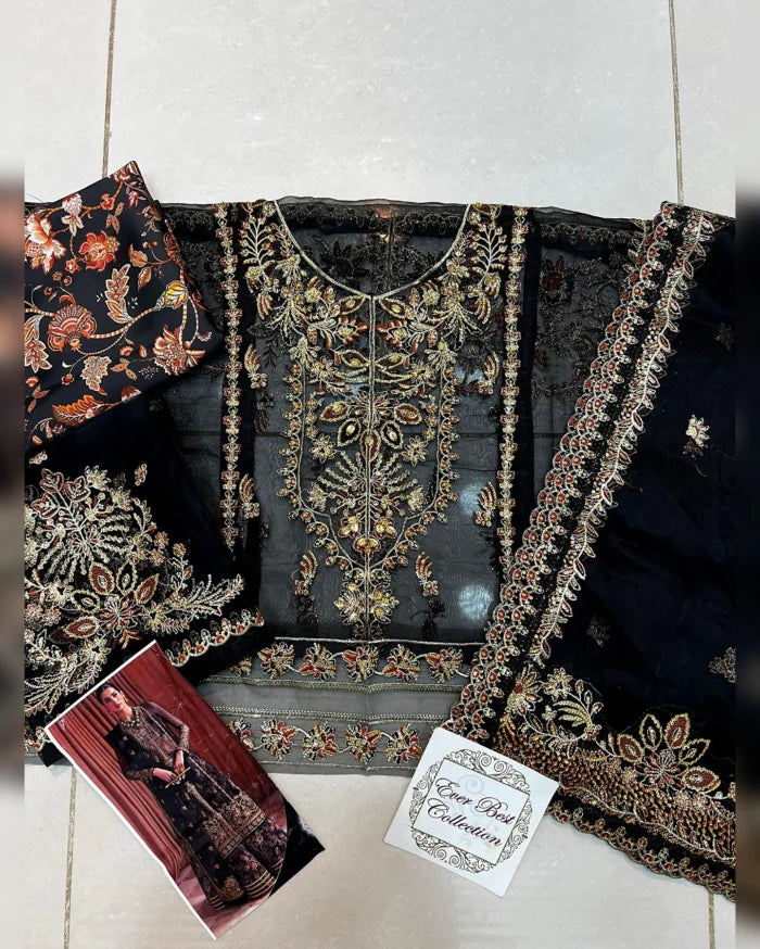 Luxury Organza Heavy Embroidered Spengle Work Suit with Silk Trouser & Dupatta – Article AC-DUSK-25 | Royal Martz