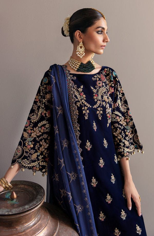 Luxury Velvet Embroidered Suit with Chiffon Dupatta & Silk Trouser – Royal Martz Exclusive