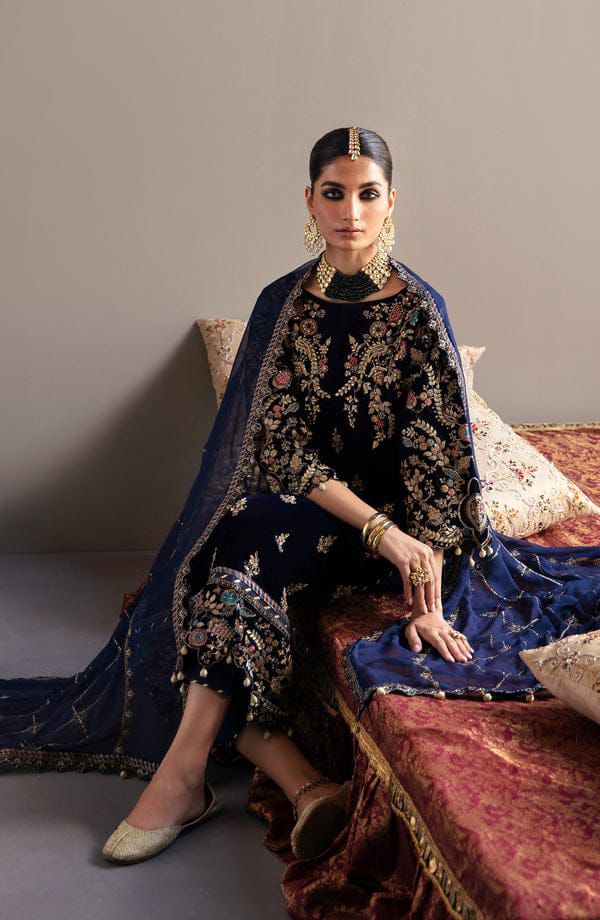 Luxury Velvet Embroidered Suit with Chiffon Dupatta & Silk Trouser – Royal Martz Exclusive