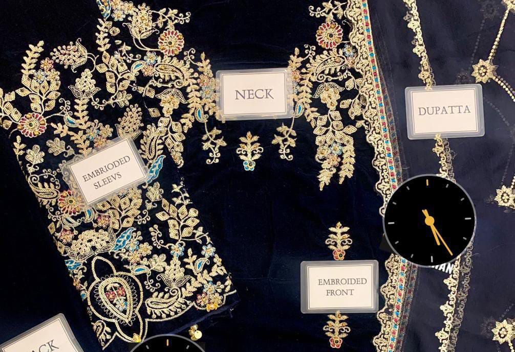 Luxury Velvet Embroidered Suit with Chiffon Dupatta & Silk Trouser – Royal Martz Exclusive