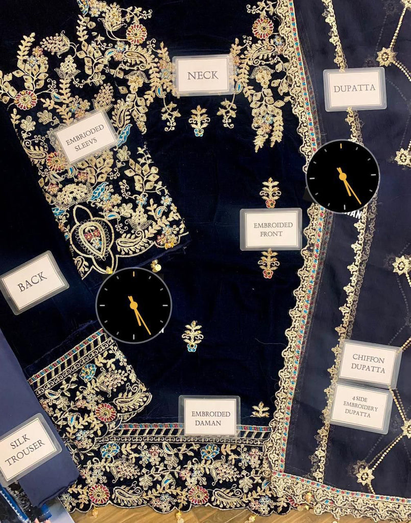 Luxury Velvet Embroidered Suit with Chiffon Dupatta & Silk Trouser – Royal Martz Exclusive