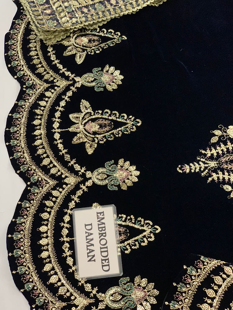 Luxury Velvet Embroidered Suit with Net Dupatta & Silk Trouser – Ready to Wear | Royal Martz