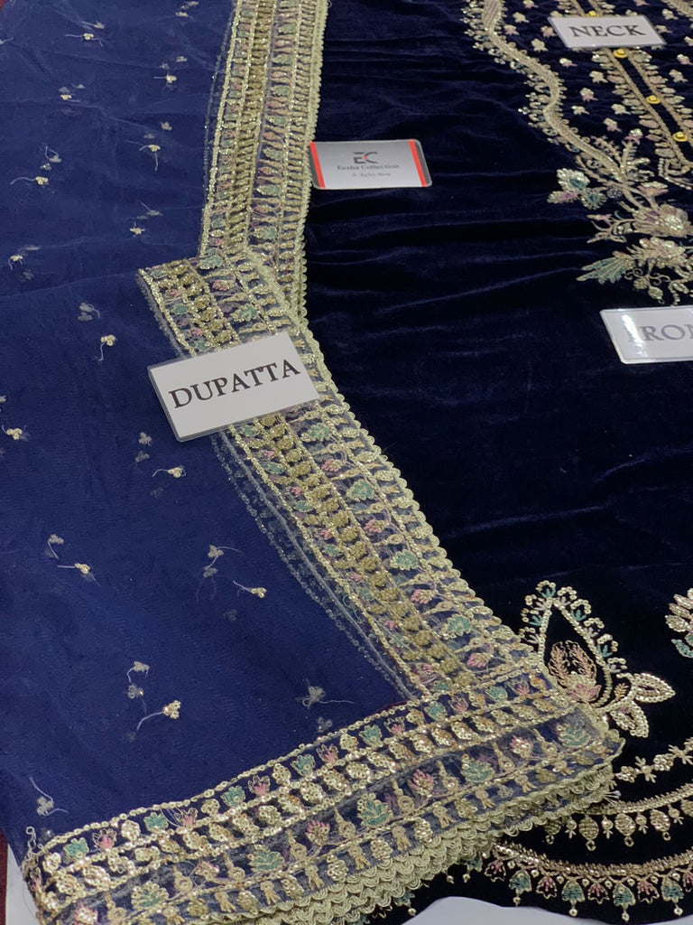 Luxury Velvet Embroidered Suit with Net Dupatta & Silk Trouser – Ready to Wear | Royal Martz