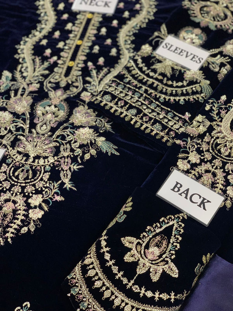 Luxury Velvet Embroidered Suit with Net Dupatta & Silk Trouser – Ready to Wear | Royal Martz
