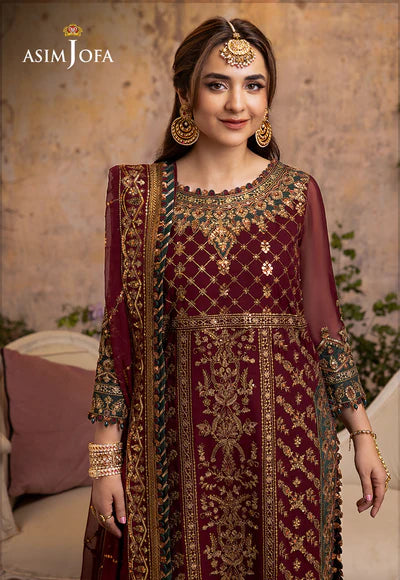 Luxury Chiffon Embroidered 3 Pc Unstitched Dress – Zari, Sequence, Thread & Handwork with Silk Trouser & Heavy Dupatta