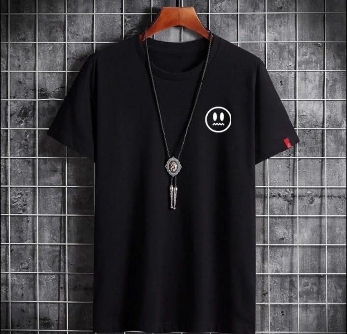 Men’s Cotton Printed Black T-Shirt – Round Neck Casual Wear (S-XL)