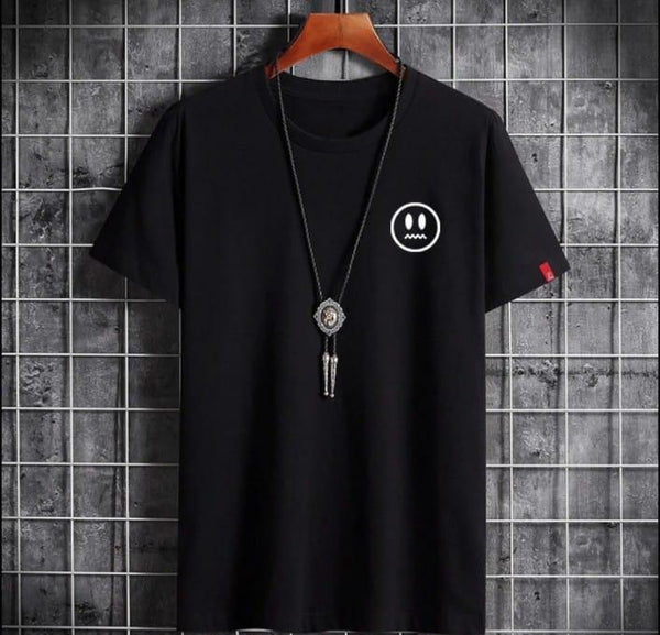 Men’s Cotton Printed Black T-Shirt – Round Neck Casual Wear (S-XL)