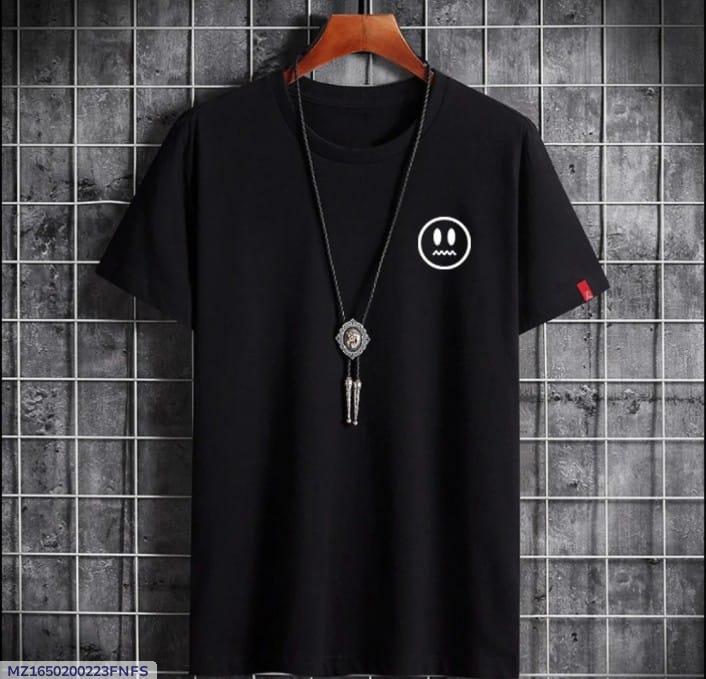 Men’s Cotton Printed Black T-Shirt – Round Neck Casual Wear (S-XL)