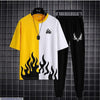 2 Pcs Men’s Polyester Printed Tracksuit – T-Shirt & Trouser Set (S–XL, Yellow)